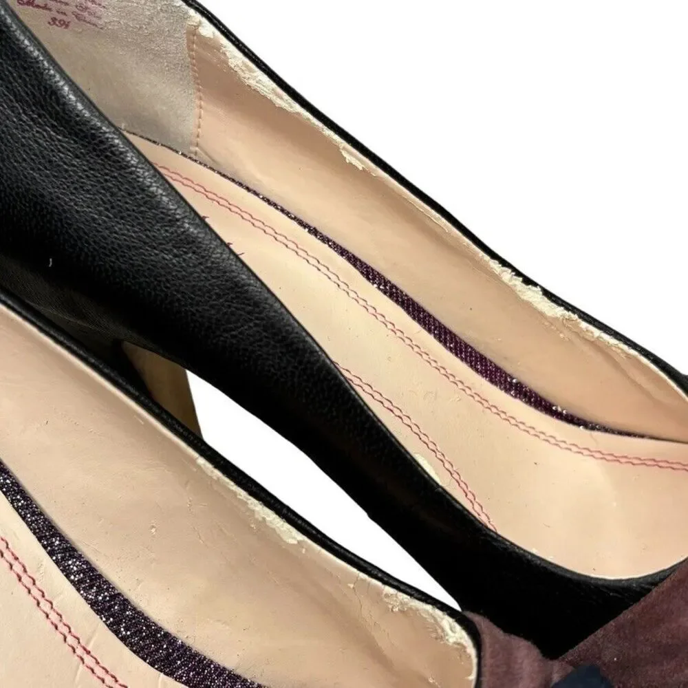 Plenty Tracy Reese Blk Leather Bow Glitter Toe High Heel Pump Womens Size 9/39.5 - Picture 7 of 12